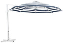 Blue and white striped shelta Savannah cantilever umbrella on a white background